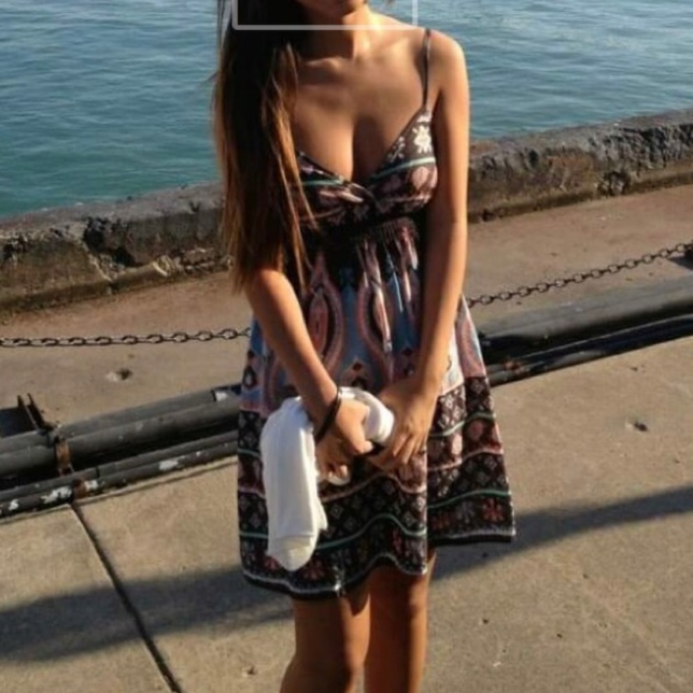 H&M brown Aztec low cut summer dress